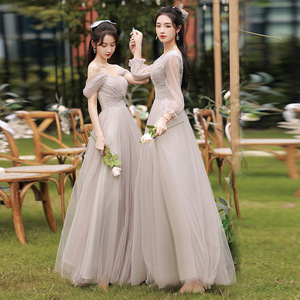 Grey Bridesmaid Dress A-Line Tulle Sweetheart Neckline Long Wedding Sister Dress For Women - Product Image 4