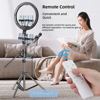 Anneau lumineux LED RGB de 18 pouces 2500-7000K avec trépied pliable, télécommande et adaptateur d'alimentation stable pour TikTok, selfie, appareil photo et téléphone