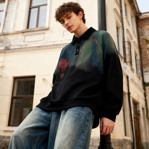 Camiseta de Manga Larga con Cuello Polo para Hombre TKAN468D, Tejido de Alta Calidad, Felpa Francesa de Lujo, 100% Algodón, Hombros Caídos, Degradado - Product Image 1