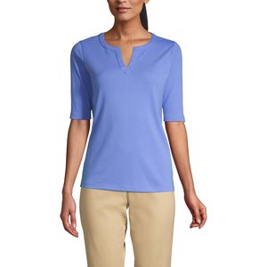FOXA Haut en coton et polyester pour femme, col fendu, manches trois quarts, vêtements décontractés, toutes saisons, haut en tricot doux - Product Image 1