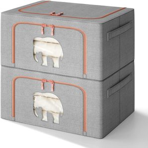 Boîte de rangement pour vêtements empilable KUYUE, en tissu cationique avec cadre métallique, organisateur de placard pliable avec poignée durable - Product Image 2