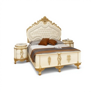 Современный спальный гарнитур из тикового дерева с резьбой, отделка бело-золотой, регулируемый размер, металлические кровати, мебель XUANFULI, модель M8028 - Product Image 4