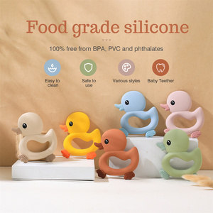 Anneau de dentition pour bébé en silicone en forme de canard personnalisé, anneau de dentition pour bébé en forme d'animal, sans BPA, pendentif personnalisé, jouet souple en silicone - Product Image 3