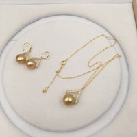 11-12mm Top Fashion Nature South Sea Salt Pearl Jewelry Set With 925 Silver in 18ct Gold Color.nature Gold Pearl Color