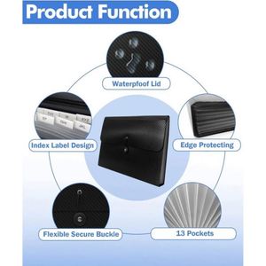 Organisateur de dossiers portable noir à 7 poches, classeur extensible pour la maison, le bureau, la salle de classe et les voyages - Product Image 2
