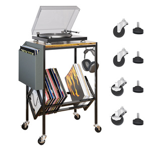 Double Layer Wrought <b>Iron</b> Record Rack With Storage Bag Media Shelf For Vinyl Records And Magazine Display - Product Image 4