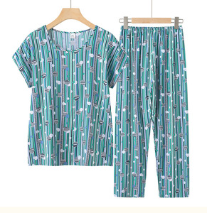 Set di pigiami <span class=keywords><strong>estivi</strong></span> a manica corta da <span class=keywords><strong>donna</strong></span> in <span class=keywords><strong>cotone</strong></span> di seta <span class=keywords><strong>vestiti</strong></span> per la casa larghi di grandi dimensioni da esterno - Product Image 2