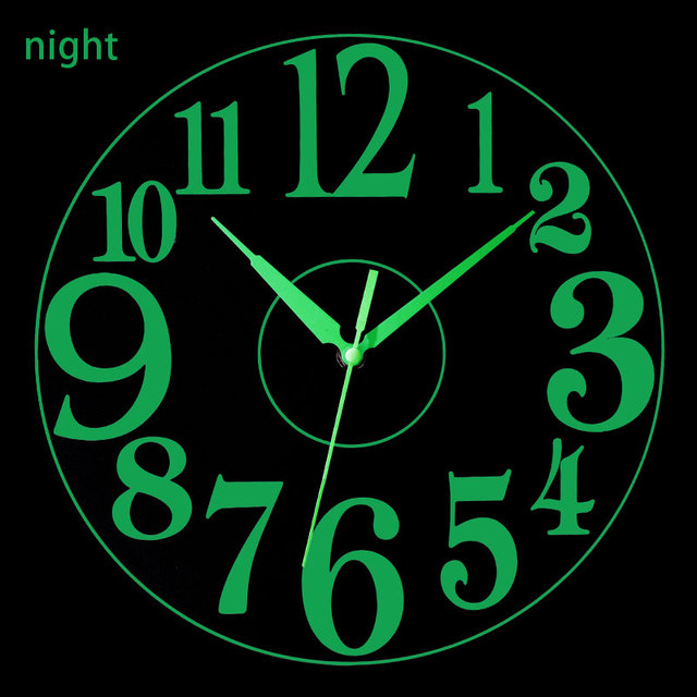 Glow in Dark Wall Clock Black Face Green Luminous Numbers Silent Quartz Movement for Bedroom Nightstand Office Decor Wholesale
