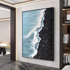 Peinture à l'huile peinte à la main, art abstrait moderne, vague, cadre métallique, décoration murale pour canapé, grande taille, œuvre d'art pour salon - Product Image 4
