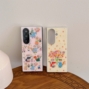 Custodia Protettiva per Cellulare Samsung <span class=keywords><strong>Galaxy</strong></span> Z Fold 7 6 in Vetro con Motivo Pastorale, Fiabesco, Floreale, Gatto e Coniglio, Stile <span class=keywords><strong>Cartone</strong></span> <span class=keywords><strong>Animato</strong></span>, Accogliente - Product Image 2