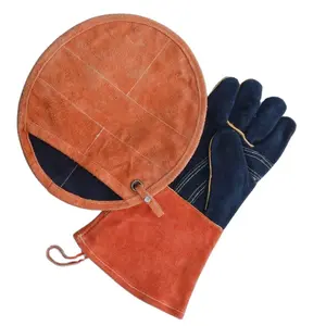 Hot Sale 35cm Cowhide Leather Oven & Grill Mitts High Temperature Heat Resistant BBQ Cooking Gloves for Kitchen Kitchen Mitten