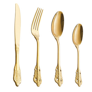 Hot bán sang trọng kim loại bạc sang trọng vàng Flatware thép không gỉ Hoàng Gia thiết lập dao kéo - Product Image 4