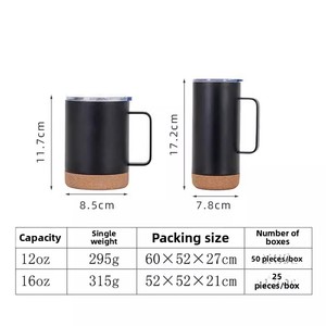 Taza de Viaje de Acero Inoxidable Aislada de 360 ml (12 oz) con Base de <span class=keywords><strong>Corcho</strong></span>, Taza Térmica de Doble Pared para Café y Bebidas de Oficina - Product Image 1