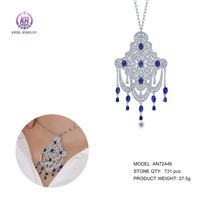 Pendentif Kirin personnalisé en zircone cubique pavée, saphir bleu foncé, nœuds chinois, pompons, collier en argent sterling 925, OEM ODM