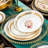 Service de table en porcelaine fine avec bordure dorée, vaisselle de luxe pour mariage, service de table à motif de roses
