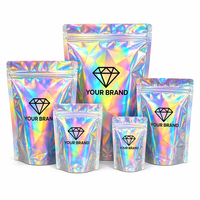 Sachets refermables holographiques anti-odeur personnalisés de 3,5g, 7g, 14g, 28g, en Mylar avec fermeture éclair, pour emballage alimentaire de bonbons gélifiés