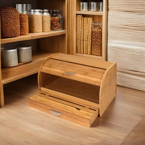Boîte <span class=keywords><strong>à</strong></span> <span class=keywords><strong>pain</strong></span> en bois avec tiroir et support pour rouleaux de cuisine, rangement alimentaire, boîte <span class=keywords><strong>à</strong></span> <span class=keywords><strong>pain</strong></span> en bambou - Product Image 4