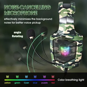 Onikuma k8 הסוואה היקפית צליל מעל האוזן Rgb-ביטול משחק אוזניות אוזניות גיימרים סטריאו משחקים עם 360 ° מיקרופון גמיש - Product Image 5