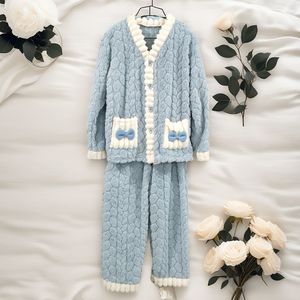 <span class=keywords><strong>Pigiama</strong></span> da <span class=keywords><strong>Donna</strong></span> Invernale, Completo Caldo 2 Pezzi in Morbido Pile Corallo con Cardigan Jacquard e Fiocco, Abbigliamento da Casa con Spesso <span class=keywords><strong>Velluto</strong></span> - Product Image 5