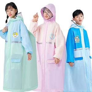 เสื้อกันฝนเด็ก EVA แบบหนาพิเศษ พร้อมช่องใส่กระเป๋าเป้สะพายหลัง แถบสะท้อนแสงทั้งตัวสำหรับนักเรียน ผ้าคลุมกันฝนแบบชิ้นเดียว - Product Image 3