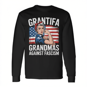 T-shirt a maniche lunghe Grantifa Nonne contro il fascismo, girocollo unisex, abbigliamento promozionale per adulti - Product Image 3