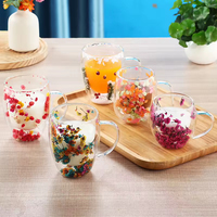 Nouvelle tasse en verre borosilicate à double paroi, faite à la main, créative, avec fleurs séchées