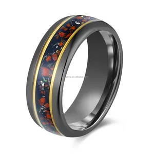 Gunmetal Gold Two Tone Plated Tungsten Ring with Dinosaur Bone Meteorite