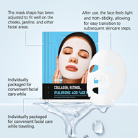 Masque facial hydratant au collagène, au rétinol et à l'acide hyaluronique pour les soins quotidiens du visage, masque en feuille anti-âge hydratant