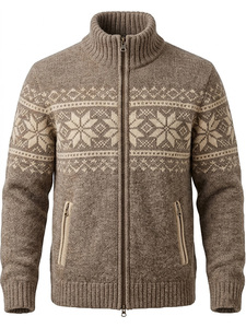 Cardigans pour hommes de qualité fantastique, géométriques, entièrement zippés, 85% acrylique, 15% laine RWS, 7GG, tricotés - Product Image 2