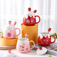 Mug en céramique en gros, motif fraise, ventre rond, design effet crème fondante, mignon dessin animé, tasse à boire en porcelaine, cadeau