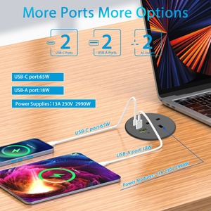 New 65W 80mm <strong>Round</strong> Grommet Office Furniture <strong>UK</strong> Desk Power <strong>Socket</strong> with 2 USBA +2USB-C /Office <strong>Round</strong> USB <strong>UK</strong> Desk Power <strong>Socket</strong> - Product Image 2