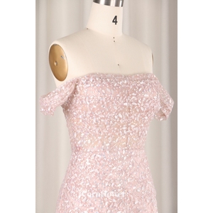 Robe de soirée moderne à paillettes roses pour femmes une épaule sans manches <span class=keywords><strong>Sexy</strong></span> transparent dos nu plissé mince robe en queue de poisson droite - Product Image 4