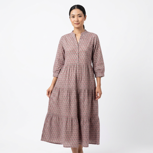 Túnica Ecológica Lavable, Vestido Midi en Línea A, Último Diseño, Estilo Bohemio Informal para Mujer, Cuello en V de Algodón, Manga 3/4 con Botones - Product Image 1