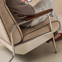 Fauteuil inclinable en tissu chenille avec structure en acier inoxydable et accoudoirs en bois massif, sans prise électrique, pour l'ameublement de la maison