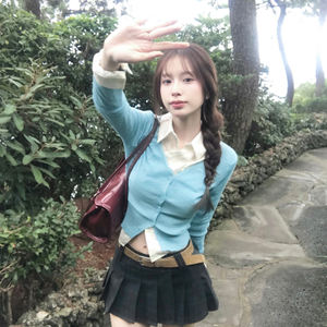 Women Sweet Preppy Lace Trim Button Down Knit <b>Cardigan</b> Slim Fit Long Sleeve <b>Crochet</b> Sweater Top - Product Image 3