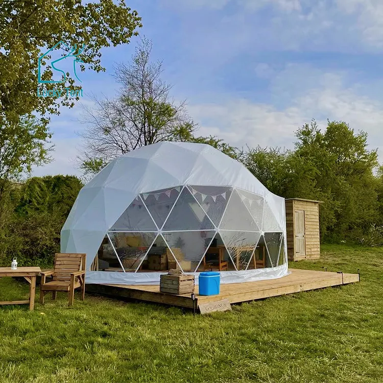 Tenda redonda luxuosa para exterior estilo hotel, tenda de glamping com cúpula geodésica para venda