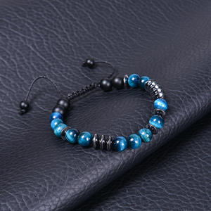 Pulsera de código <span class=keywords><strong>Morse</strong></span> hecha a mano, cuerda trenzada con <span class=keywords><strong>letras</strong></span> de 8mm, Ojo de Tigre azul Natural, pulsera magnética negra - Product Image 4