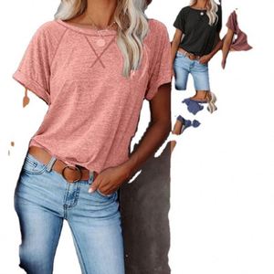 2023 Summer New Women's Solid Short Sleeve T-Shirt Office Lady <b>Tops</b> Retro Simple Round Neck Pullover Camiseta De Mujer - Product Image 2