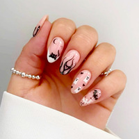 Faux Ongles Halloween 3D Gothiques en Forme d'Amande à Coller Réutilisables Couverture Complète Design Horreur Sombre 24 Pièces ABS