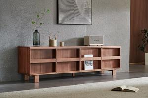 رفوف خشبية صلبة من الخشب ، خزانة كبيرة لوسائل الترفيه المركزية مع أبواب منزلقة وكتاب - Product Image 2