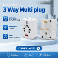 Adaptor Multi Colokan Universal MG7196N 3 Arah UK dengan 3 Stopkontak 10A Ekstensi Plastik