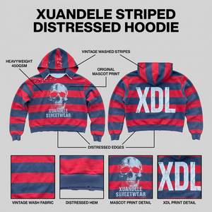 Sudadera con Capucha Oversize a Rayas con Estampado Digital de <span class=keywords><strong>Calaveras</strong></span>, Estilo Vintage Desgastado, para Hombre, Streetwear - Product Image 3