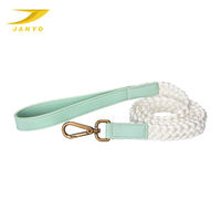 Ensemble laisse et collier pour chien en corde de nylon tressée durable avec poignée en cuir menthe confortable et quincaillerie bronze antique, laisse réglable pour animaux de compagnie