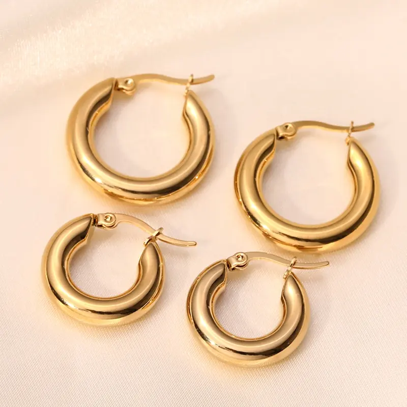 MICCI High End Minimalist Women Jewelry 18K Gold Plated Stainless Steel Hypoallergenic Chunky Thick Loop Hoop Earrings for Women