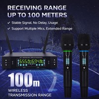Microphone sans fil UHF en métal, double micro à main, fréquence réglable, synchronisation IR, lumière RGB, portée 100m, anti-interférence pour la scène