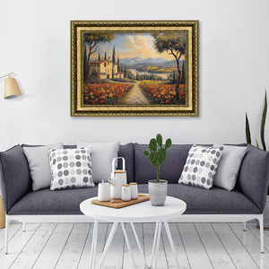 Bức tường cổ nghệ thuật hoa dại cổ điển sơn dầu Lĩnh Vực Đất nước cảnh quan sông vẽ tay màu hồng kỹ thuật số tải về in - Product Image 1
