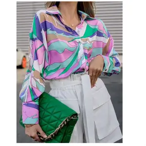 2023 Wholesale Fashion Loose Spring Autumn Single Breasted Cardigan Lantern Long Sleeve Elegant Women Casual Office Shirts