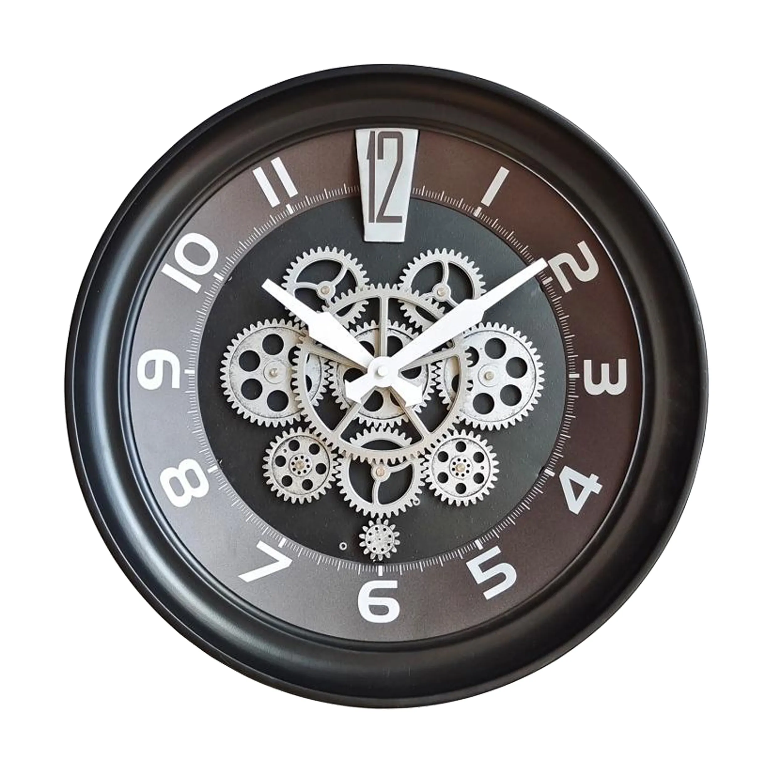 Reloj de pared de engranaje de 17 pulgadas, con marco de metal cónico, funciona con batería, estilo Industrial para porche