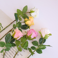 Fleurs artificielles en gros, roses rouges et jaunes longue durée, roses à toucher réel, roses simples en soie pour mariage et décoration intérieure