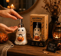 Distributeur de savon en céramique pour Halloween, flacon rechargeable en forme de citrouille et de fantôme, décoration mignonne pour salle de bain et cuisine